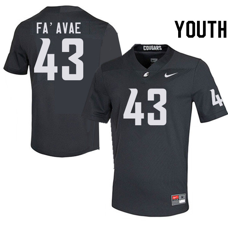 Youth #43 Tai Fa'avae Washington State Cougars College Football Jerseys Stitched-Charcoal